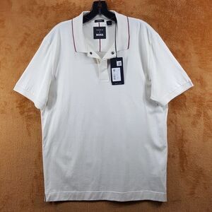 HUGO BOSS X PORSCHE Mens Polo Shirt Large Ivory Mercerised Cotton PARLAY $178